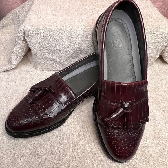 VTG Dexter Burgundy Tassel Loafers 8.5M Wingtip Brogue Leather Dress USA Comfort - Picture 2 of 16